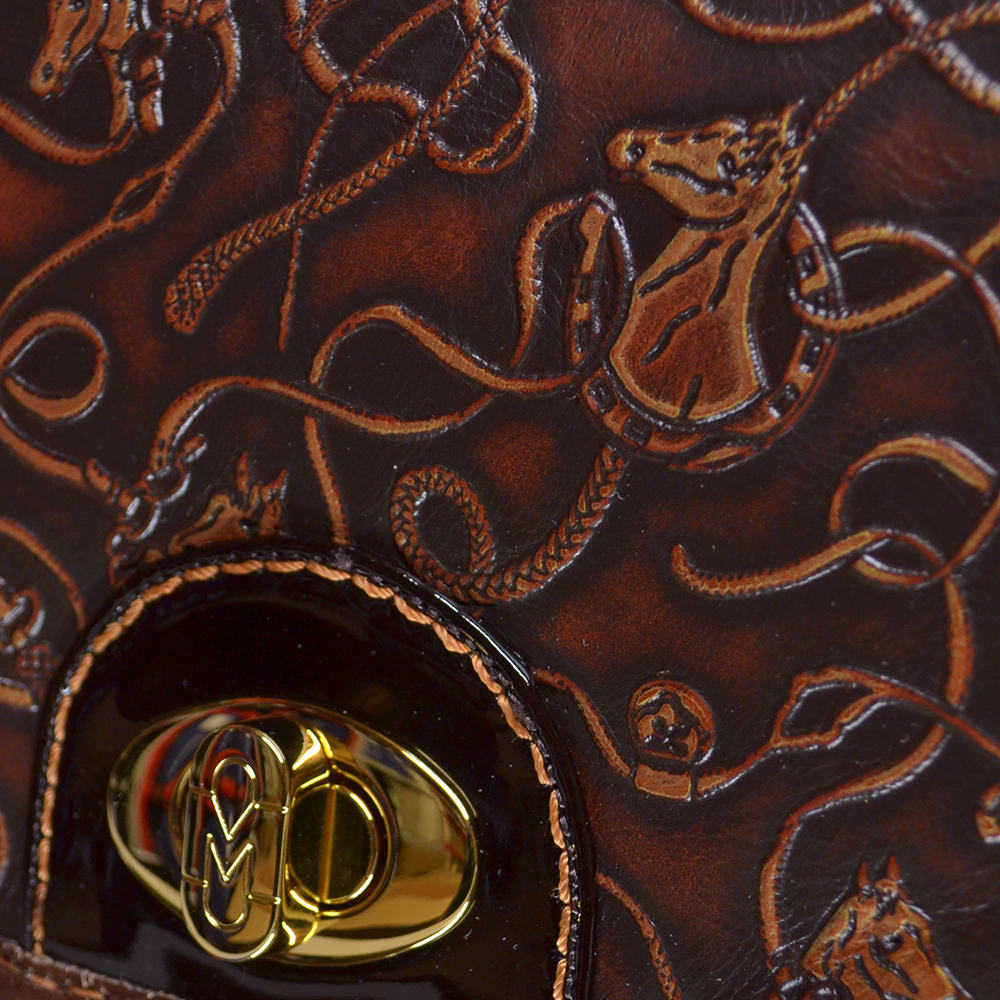 Marino Orlandi Saddle Handbag in Horse Print Brown