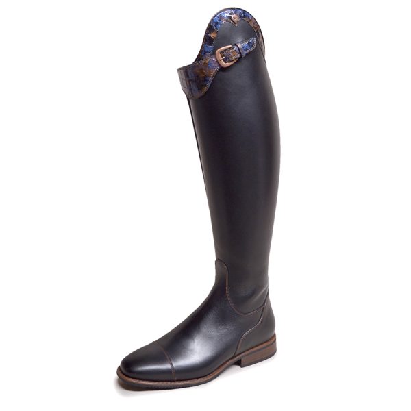 DeNiro Bellini Dressage Vitello Black Sfumato Blue + Curved top strap Rondine