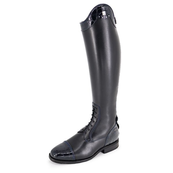 DonaDeo Julia Vitello Black Lucido Blue Top, Heel and Toe